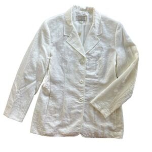 Vintage Express Women 11/12 Ivory Texture Button Front Blazer Jacket Career Chic